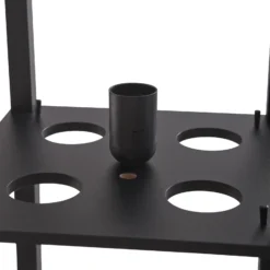 Lámpara de pie Lindby Birta, negra, estantería, madera, 159 cm