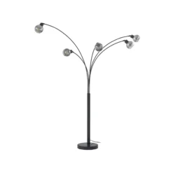 Lámpara de pie Lindby Braccio, gris/negro, cristal, 5 luces, 204,5 cm