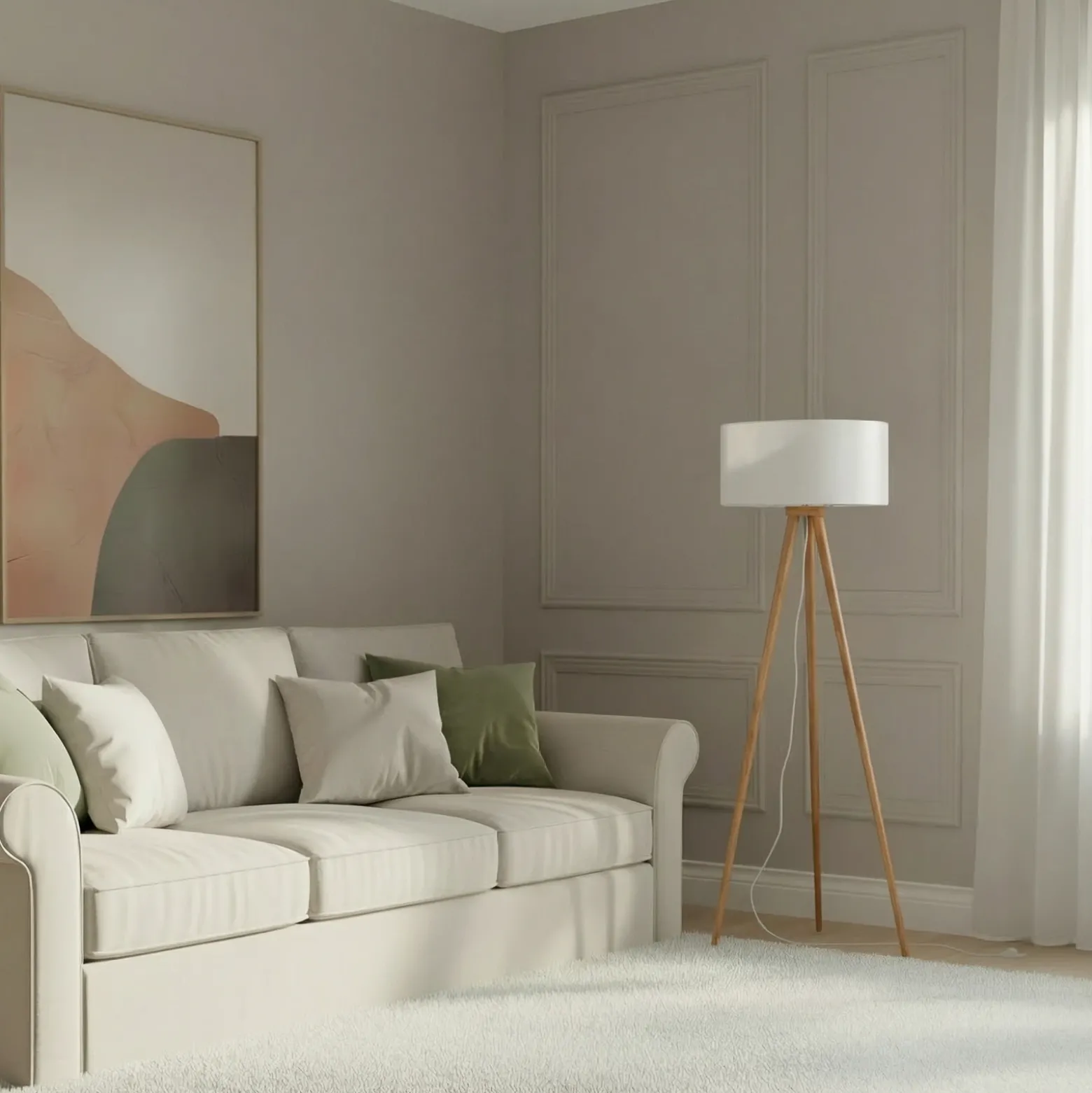 Lámpara de pie Lindby Charlia, blanca, madera, altura 150cm