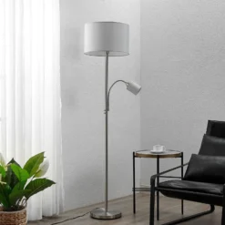 Lámpara de pie Lindby Colima, gris, tela, lámpara de lectura, 170cm