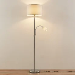 Lámpara de pie Lindby Colima, gris, tela, lámpara de lectura, 170cm