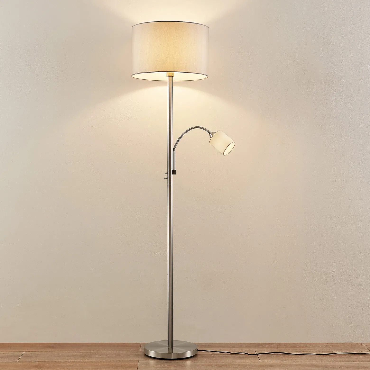 Lámpara de pie Lindby Colima, gris, tela, lámpara de lectura, 170cm