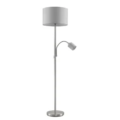 Lámpara de pie Lindby Colima, gris, tela, lámpara de lectura, 170cm