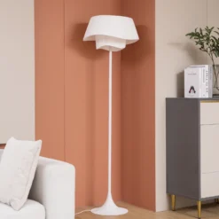 Lámpara de pie Lindby Eryndor, blanca, textil, Ø 47 cm, E27