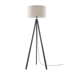 Lámpara de pie Lindby Herry, negra, madera, trípode, 153 cm