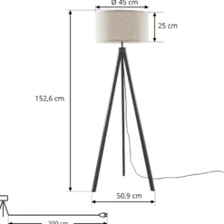 Lámpara de pie Lindby Herry, negra, madera, trípode, 153 cm