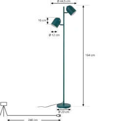Lámpara de pie Lindby Isara, verde, 165 cm, 2 luces, metal, E27