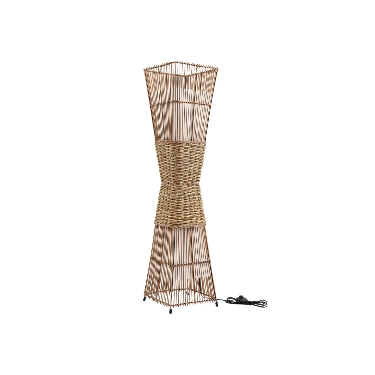 Lámpara de pie Lindby Jacinto, bambú, cáñamo, altura 130 cm