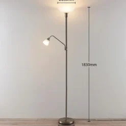 Lámpara de pie Lindby Jost, 180 cm, color níquel, brazo de lectura