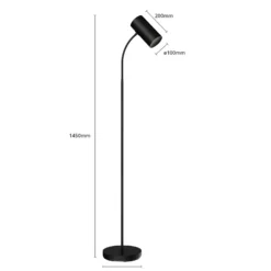 Lámpara de pie Lindby Karoli, negra, 156 cm, metal, brazo flexible