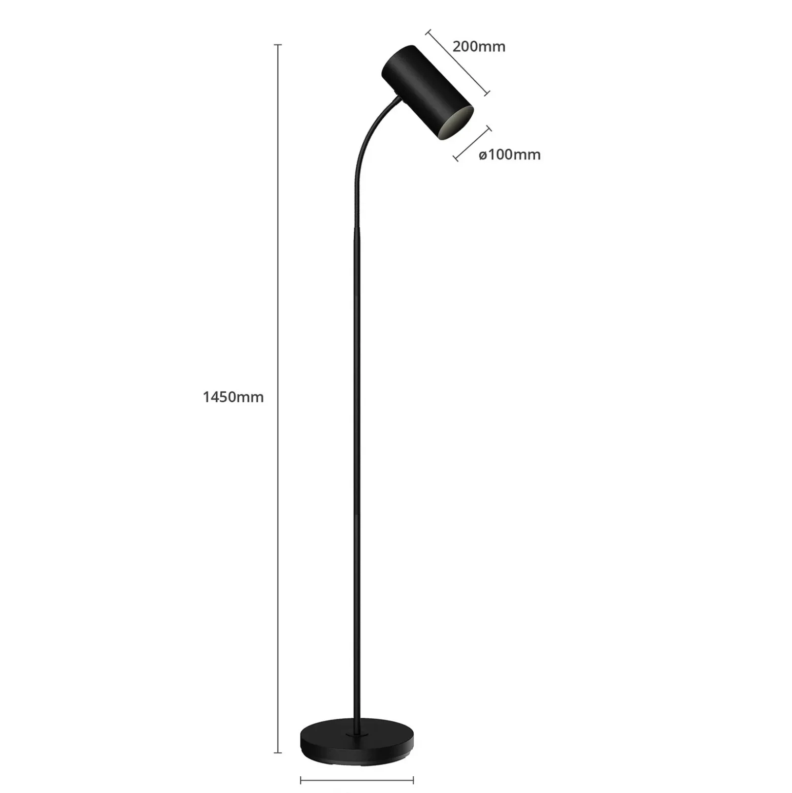 Lámpara de pie Lindby Karoli, negra, 156 cm, metal, brazo flexible
