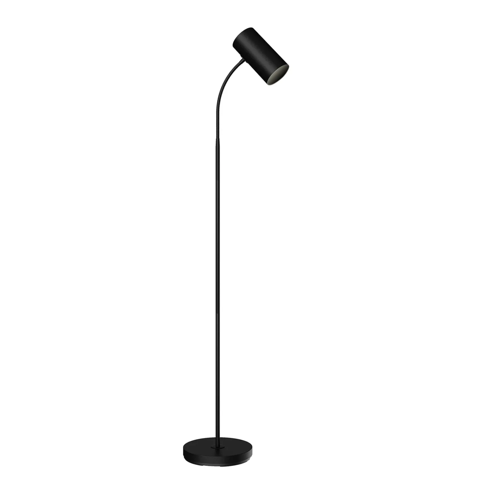 Lámpara de pie Lindby Karoli, negra, 156 cm, metal, brazo flexible