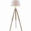 Lámpara de pie Lindby Katie, 162 cm, blanca, textil, madera, trípode