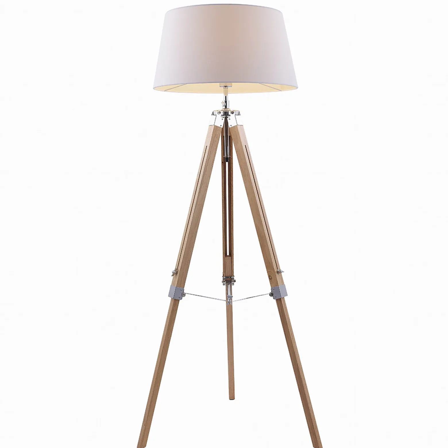 Lámpara de pie Lindby Katie, 162 cm, blanca, textil, madera, trípode