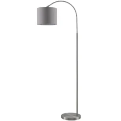 Lámpara de pie Lindby Keriba, níquel/gris, tela, 150 cm, E27
