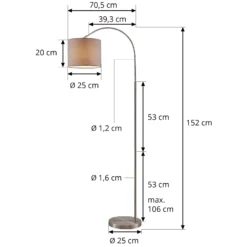 Lámpara de pie Lindby Keriba, níquel/gris, tela, 150 cm, E27