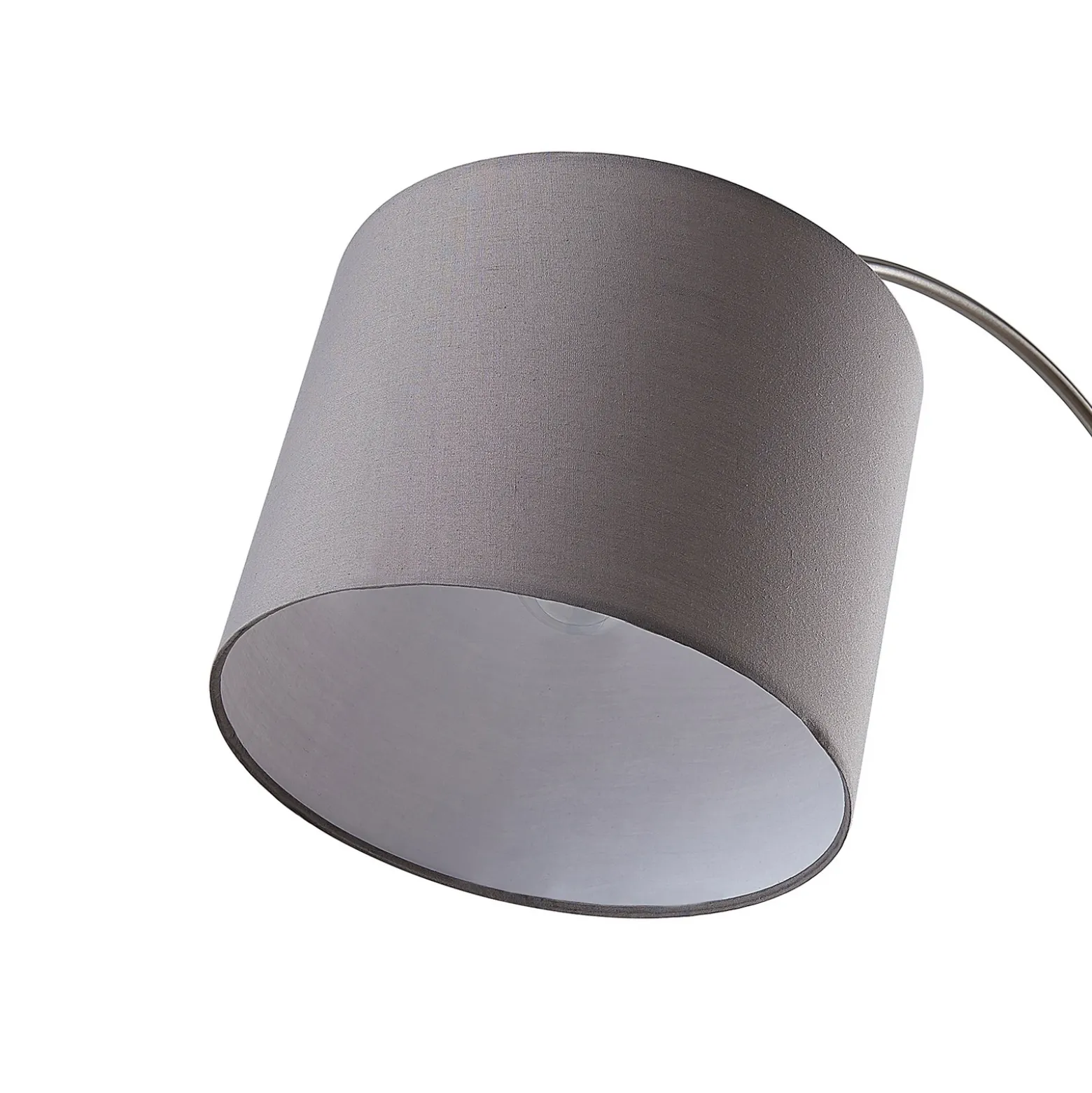 Lámpara de pie Lindby Keriba, níquel/gris, tela, 150 cm, E27
