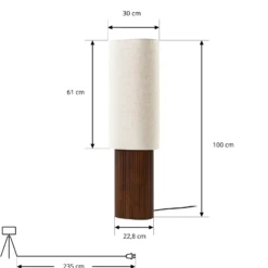 Lámpara de pie Lindby Kimiko, altura 100 cm, madera de nogal, tela