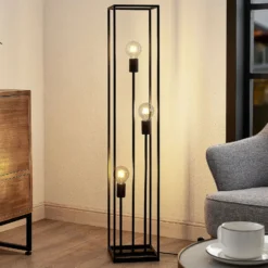 Lámpara de pie Lindby Krisha, negra, metal, 3 luces, E27