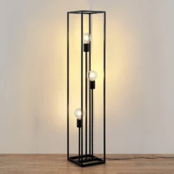 Lámpara de pie Lindby Krisha, negra, metal, 3 luces, E27