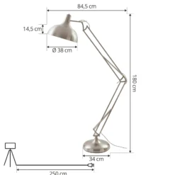Lámpara de pie Lindby Leia, plata, metal, 180cm, giratoria, E27