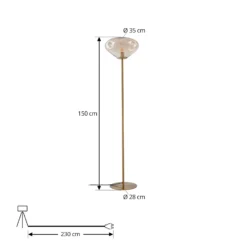 Lámpara de pie Lindby Lelia, ámbar, cristal, metal, 150 cm