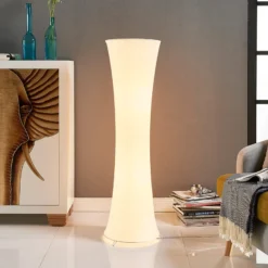 Lámpara de pie Lindby Liana, altura 123 cm, blanca, textil