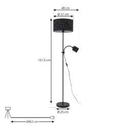 Lámpara de pie Lindby Melanie, negra, tela, Ø 36 cm, 2 luces.