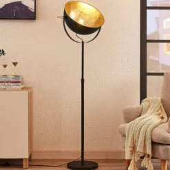 Lámpara de pie Lindby Muriel, 1 luz, negro/oro, metal