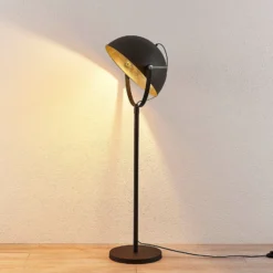 Lámpara de pie Lindby Muriel, 1 luz, negro/oro, metal
