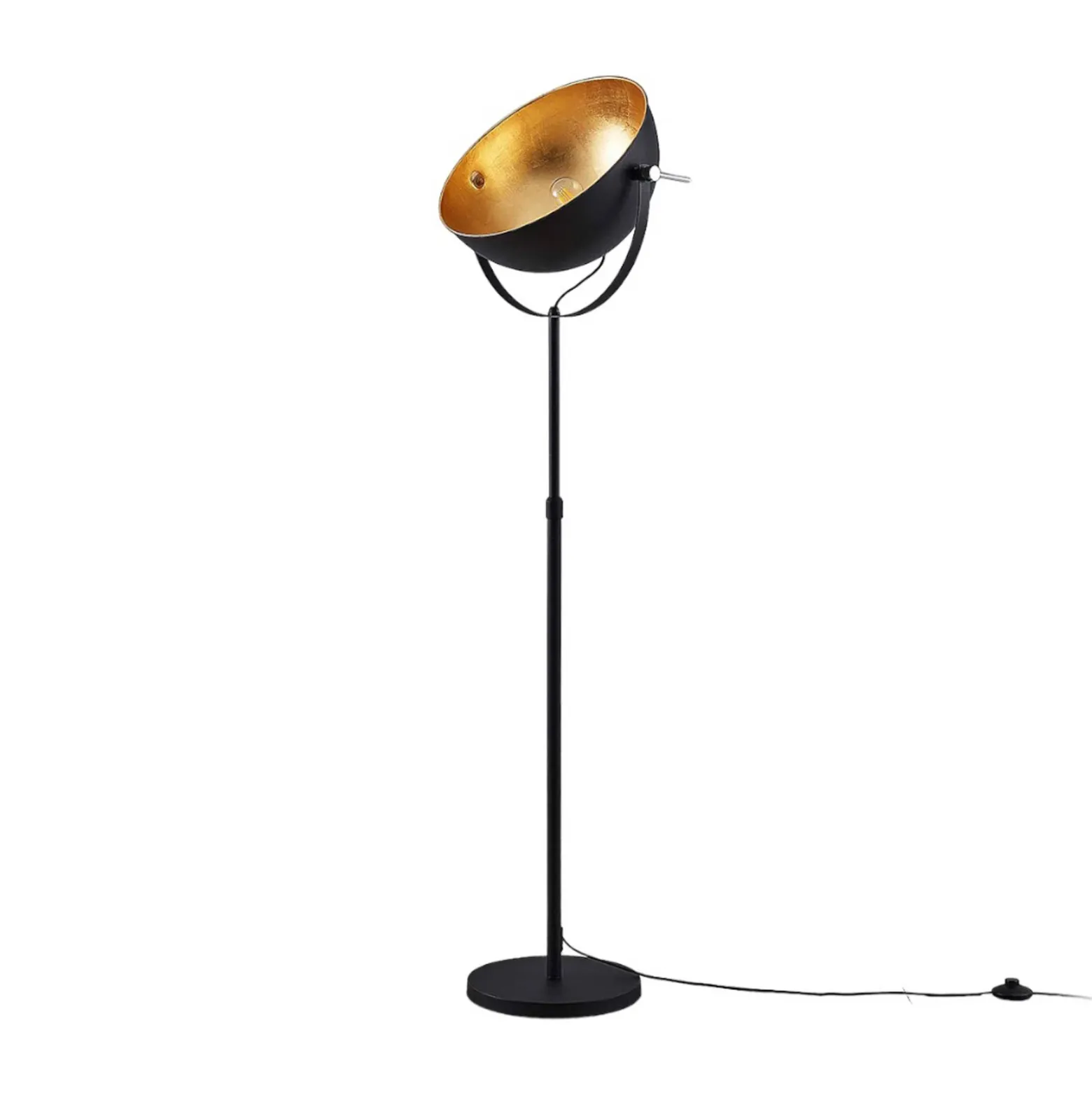 Lámpara de pie Lindby Muriel, 1 luz, negro/oro, metal