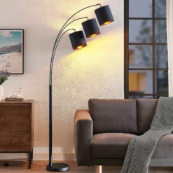 Lámpara de pie Lindby Nanika, 3 luces, negro/dorado, 200 cm, E27