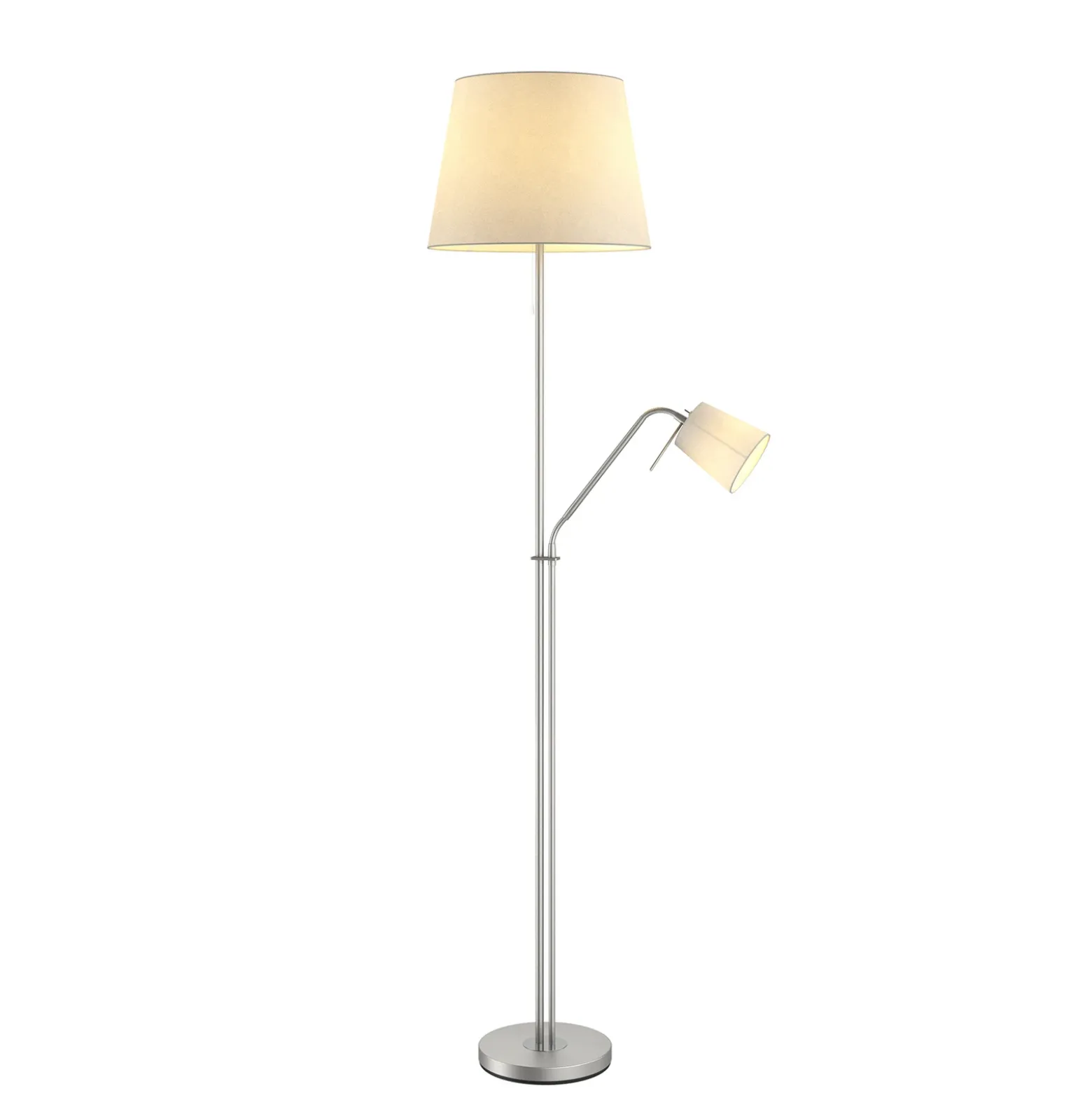 Lámpara de pie Lindby Nantwin, 175 cm, blanca, níquel, textil