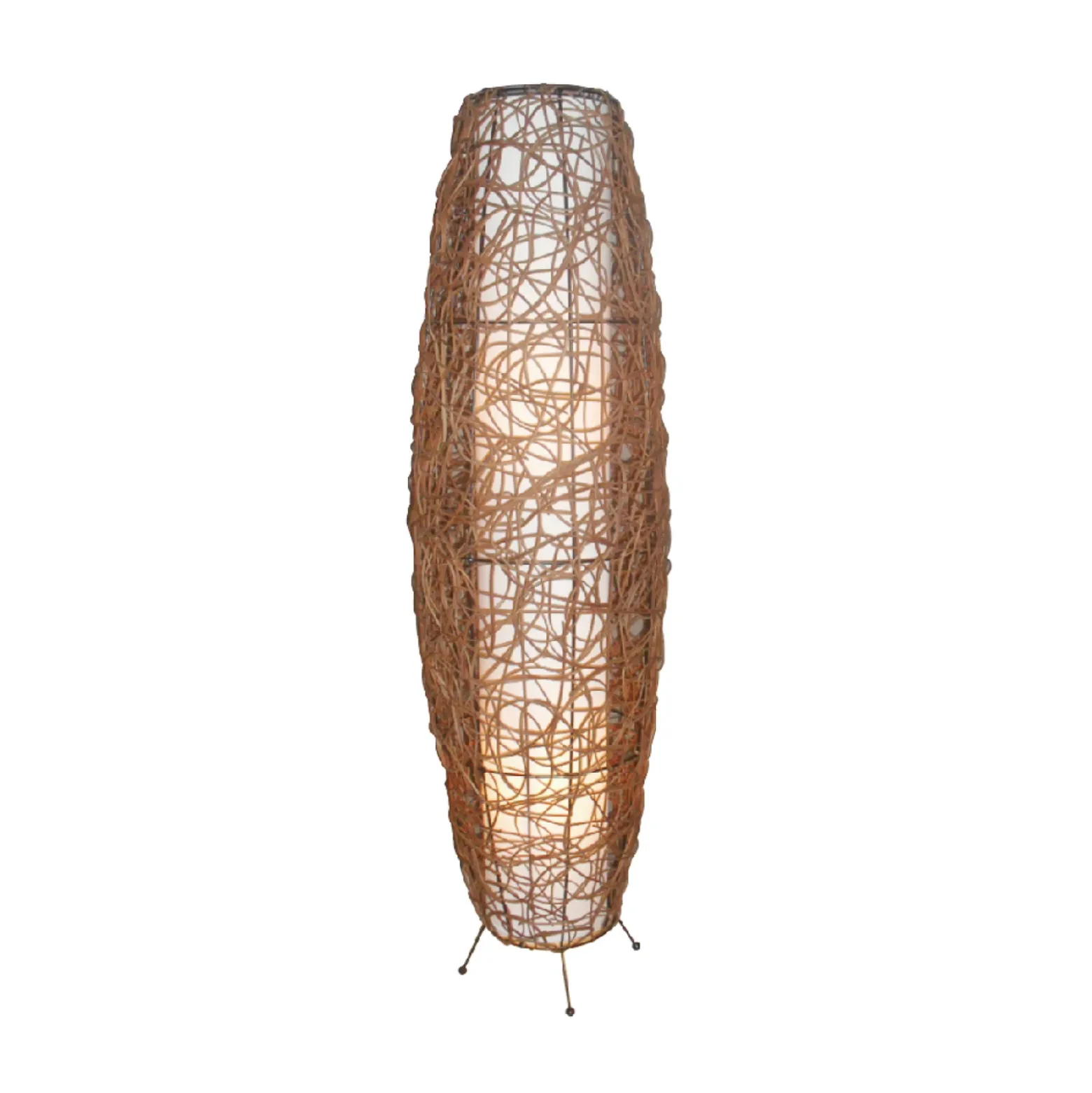 Lámpara de pie Lindby Nias, altura 111 cm, ratán, textil