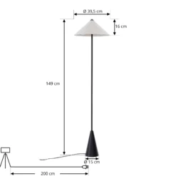 Lámpara de pie Lindby Norvik, altura 150 cm, negro/gris, metal