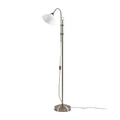 Lámpara de pie Lindby Otis, latón antiguo, cristal, 170 cm, E27
