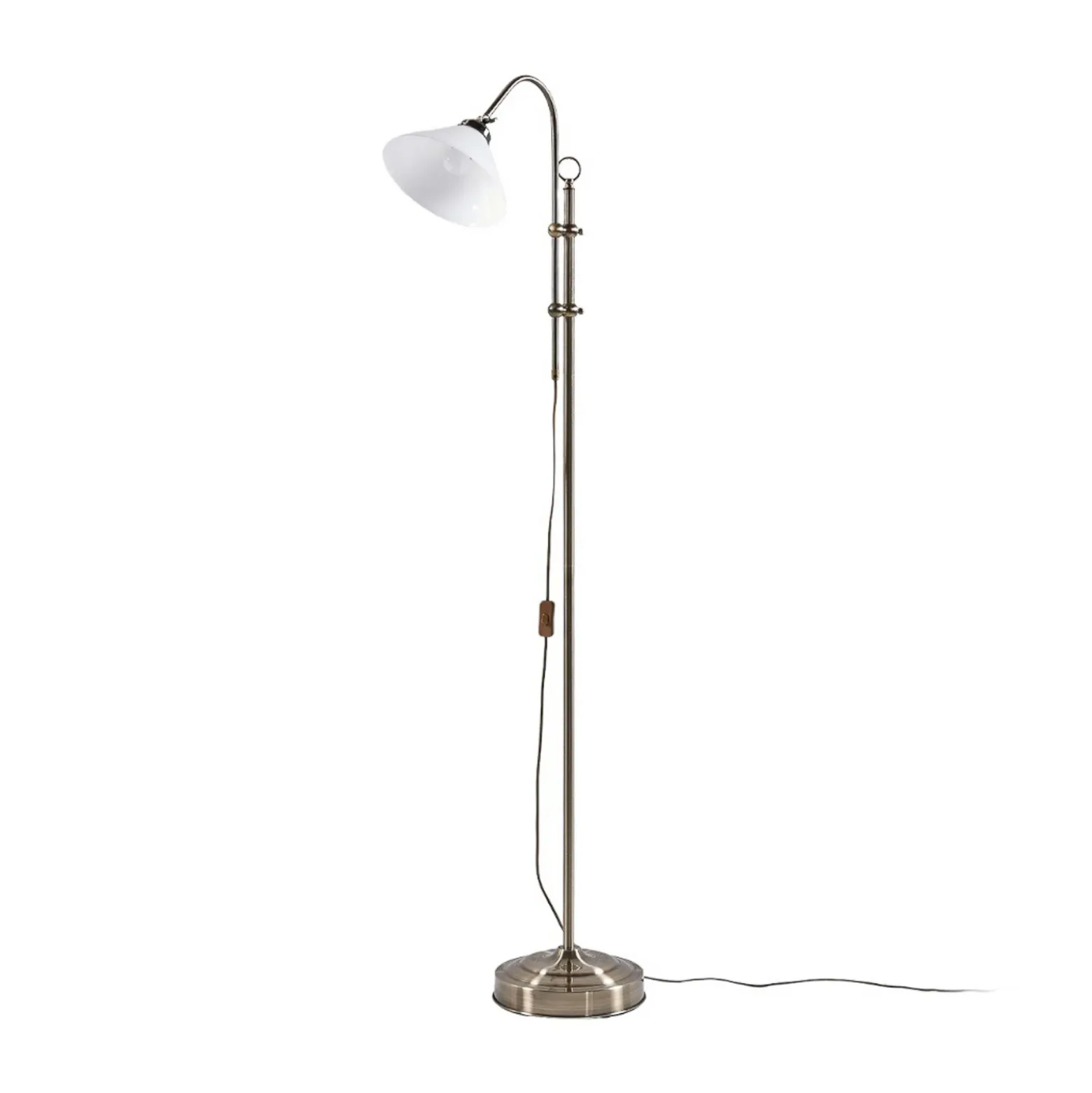 Lámpara de pie Lindby Otis, latón antiguo, cristal, 170 cm, E27