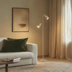 Lámpara de pie Lindby Ovelia, beige, metal, E27