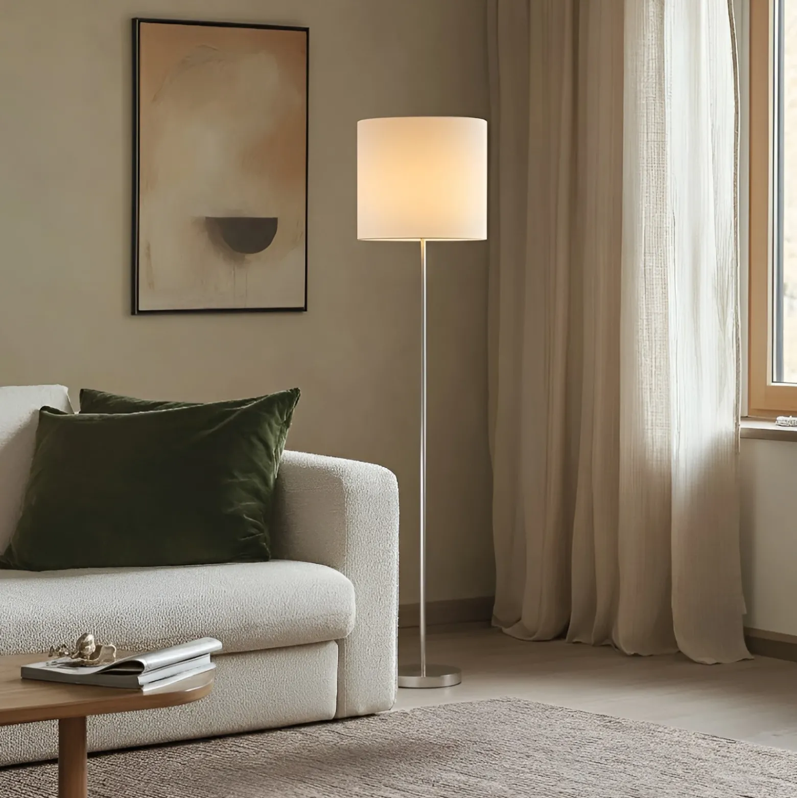 Lámpara de pie Lindby Parsa, blanca, textil, altura 167 cm, E27