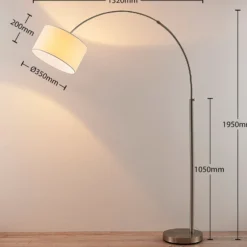 Lámpara de pie Lindby Railyn, blanca, tela, 200cm, E27