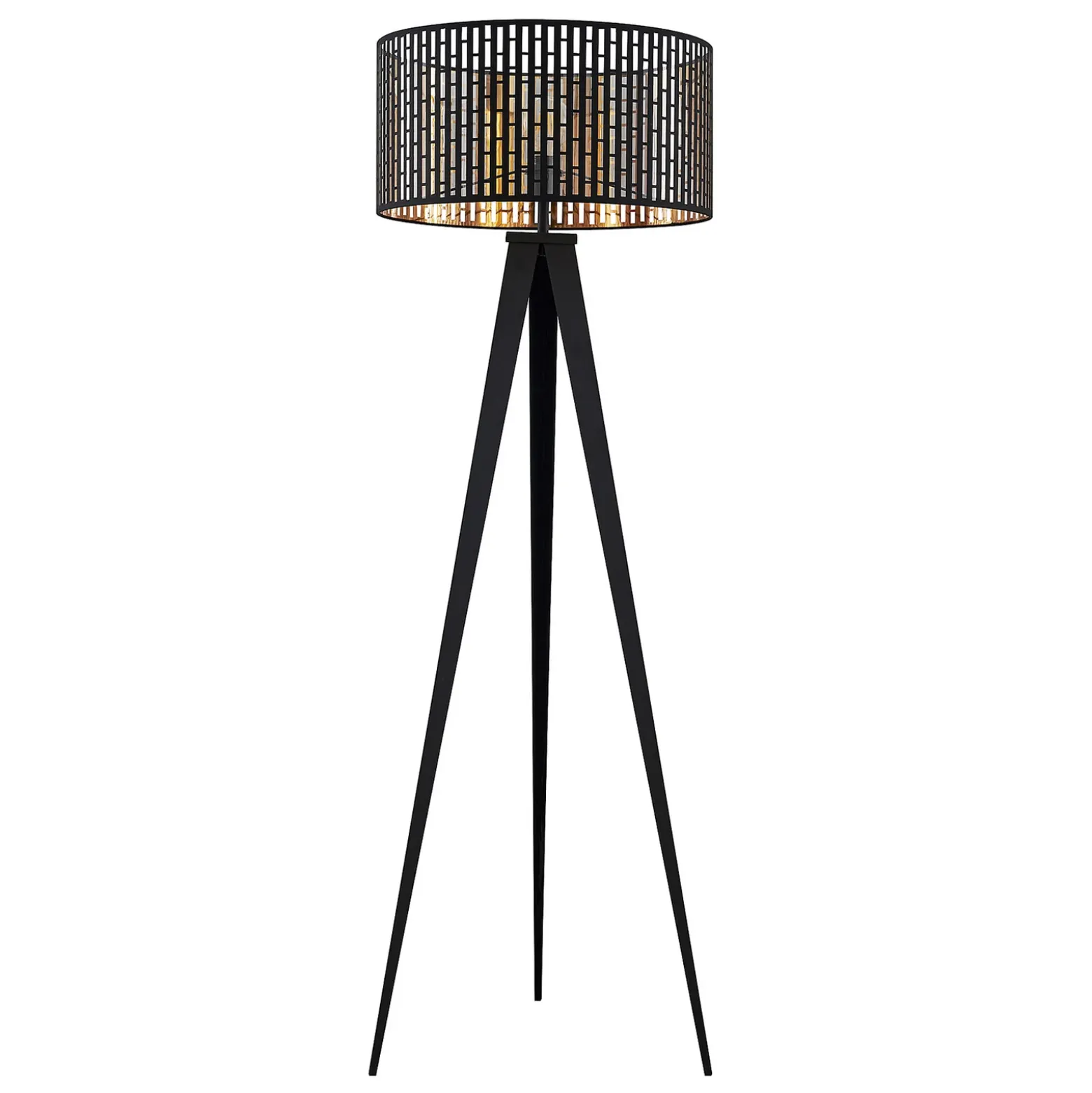 Lámpara de pie Lindby Thoralf, trípode, negro, textil, Ø50cm