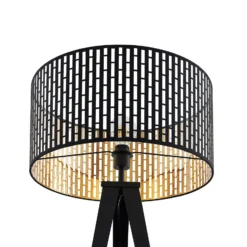 Lámpara de pie Lindby Thoralf, trípode, negro, textil, Ø50cm