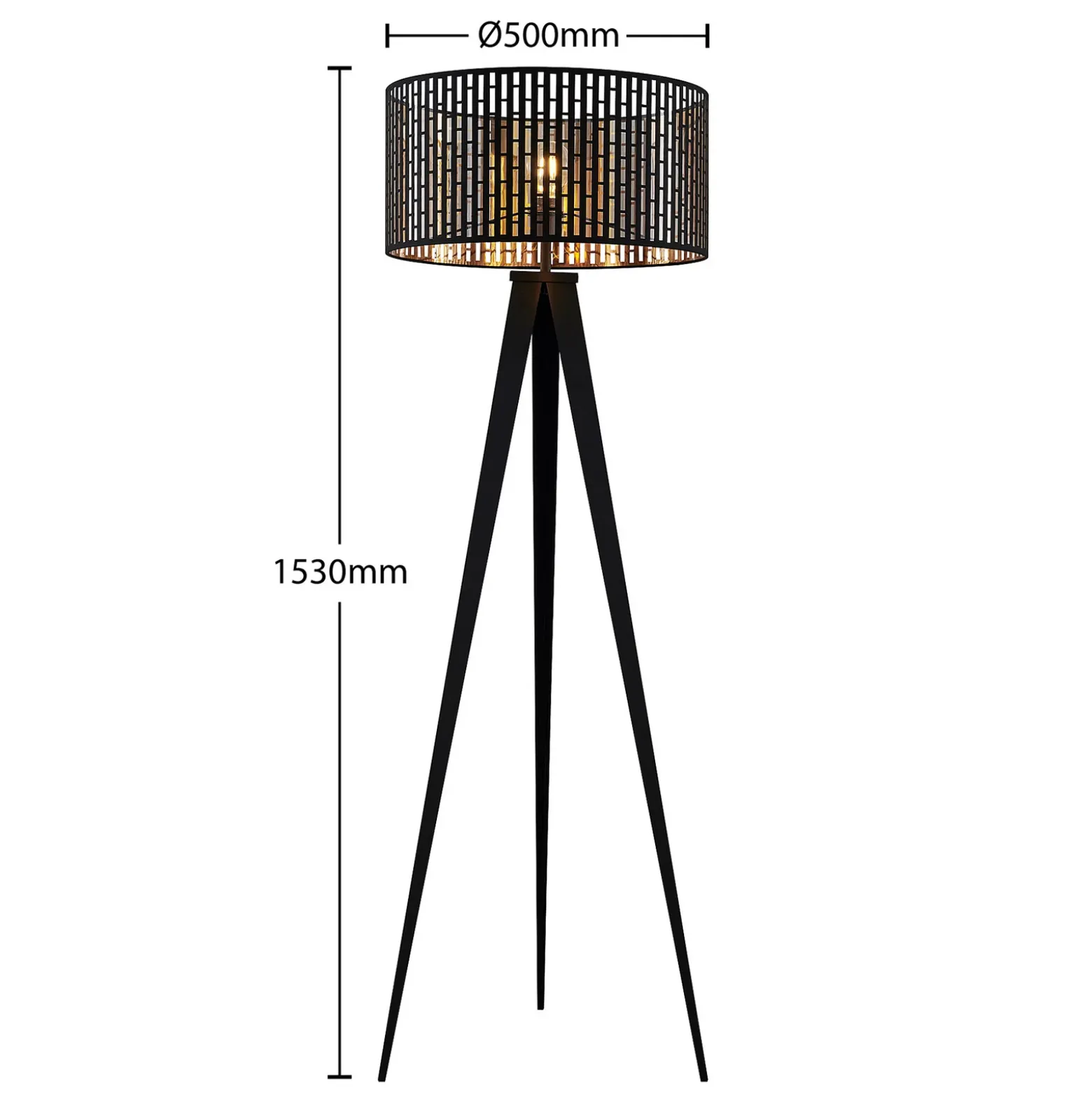 Lámpara de pie Lindby Thoralf, trípode, negro, textil, Ø50cm