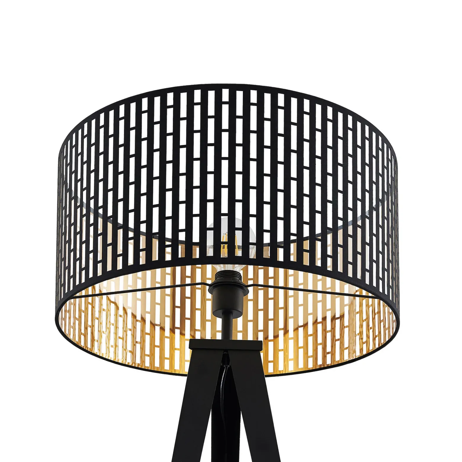 Lámpara de pie Lindby Thoralf, trípode, negro, textil, Ø50cm