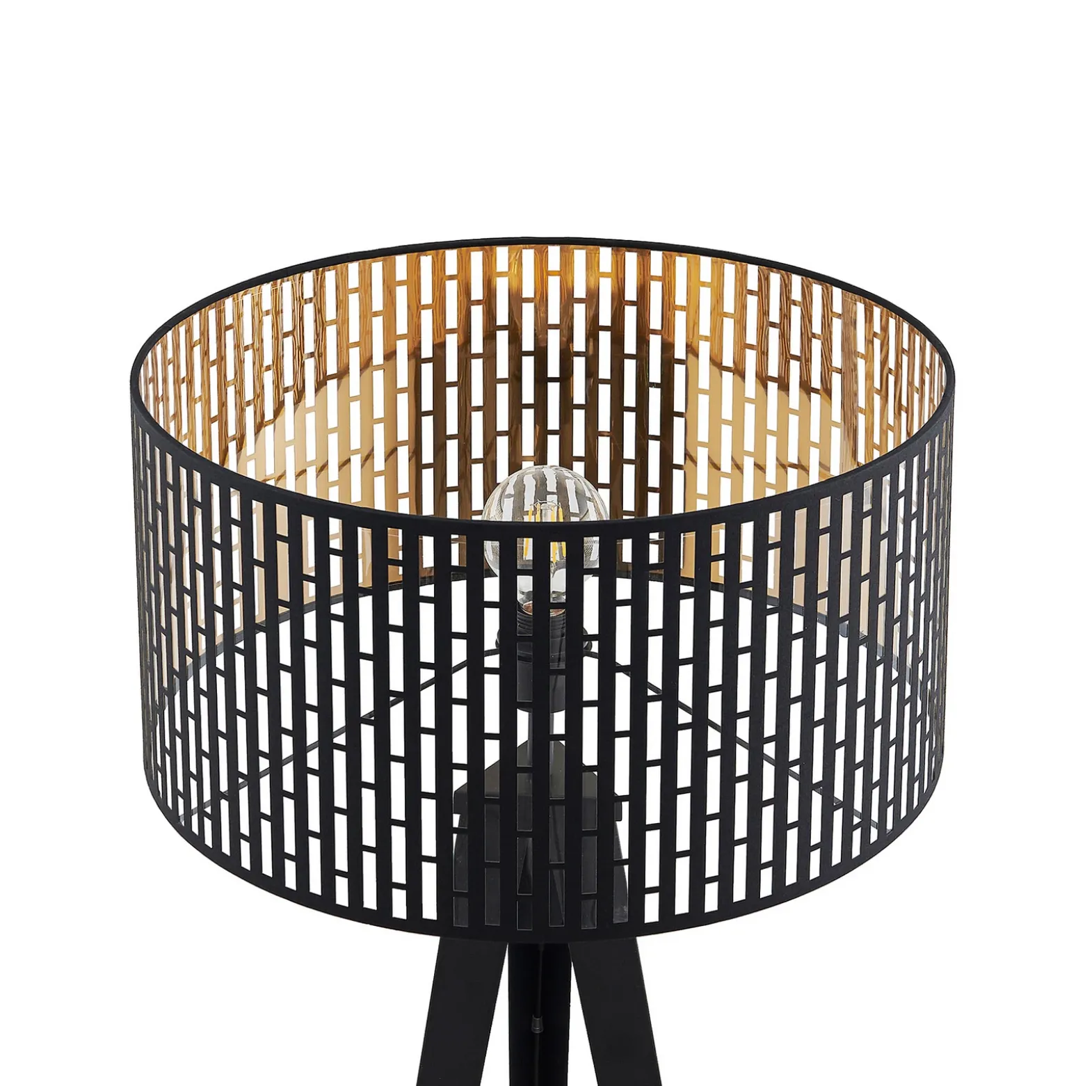 Lámpara de pie Lindby Thoralf, trípode, negro, textil, Ø50cm