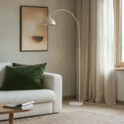 Lámpara de pie Lindby Tonka, beige, metal/mármol, 185 cm, E27