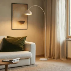Lámpara de pie Lindby Tonka, beige, metal/mármol, 185 cm, E27