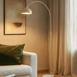 Lámpara de pie Lindby Tonka, beige, metal/mármol, 185 cm, E27