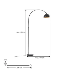 Lámpara de pie Lindby Tonka, negra, metal, 185 cm, E27