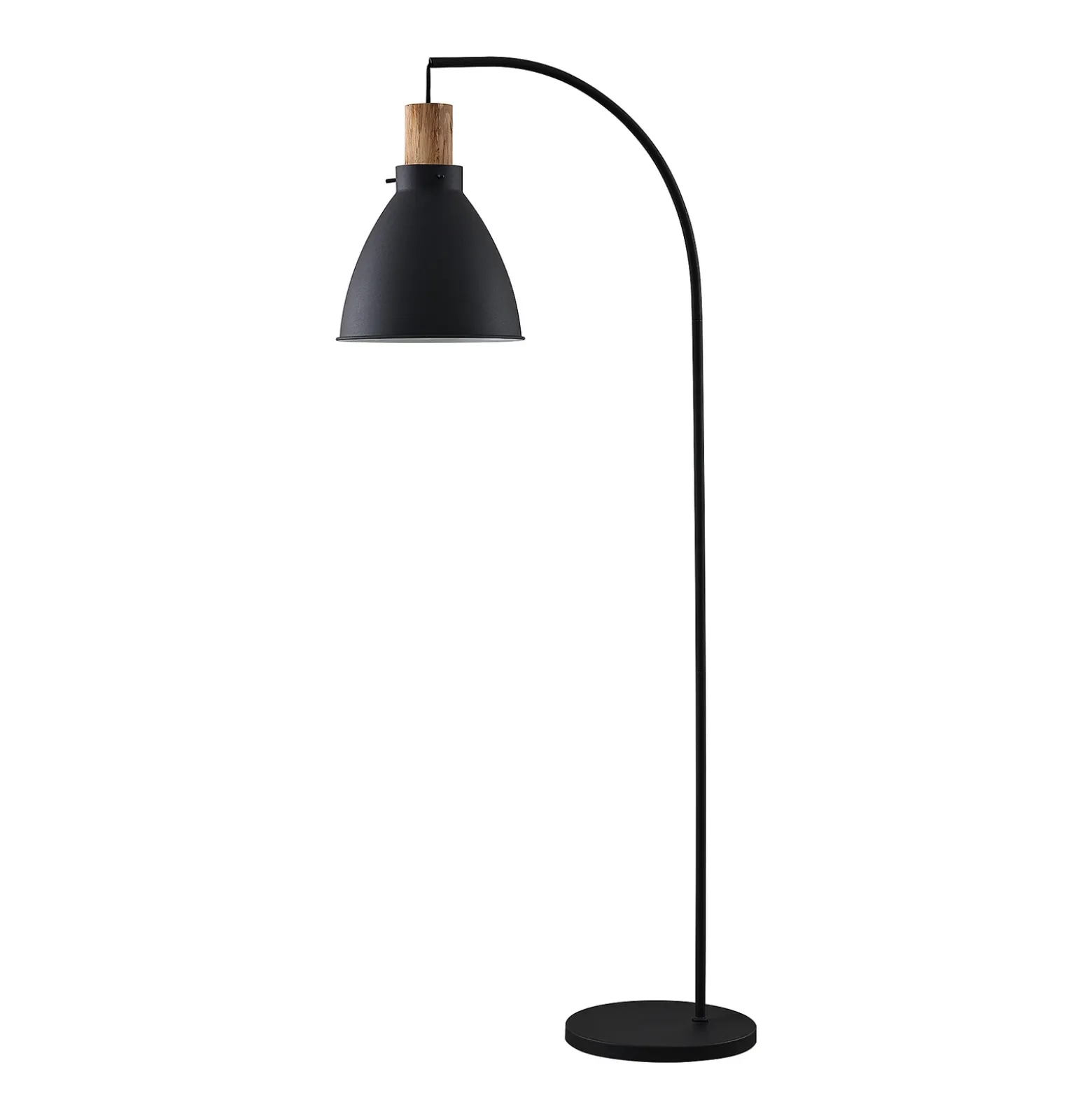 Lámpara de pie Lindby Trebale, negra, madera, 154 cm, E27